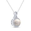 Thumbnail Image 2 of Cultured Pearl & White Lab-Created Sapphire Halo Twist Necklace Sterling Silver 18&quot;