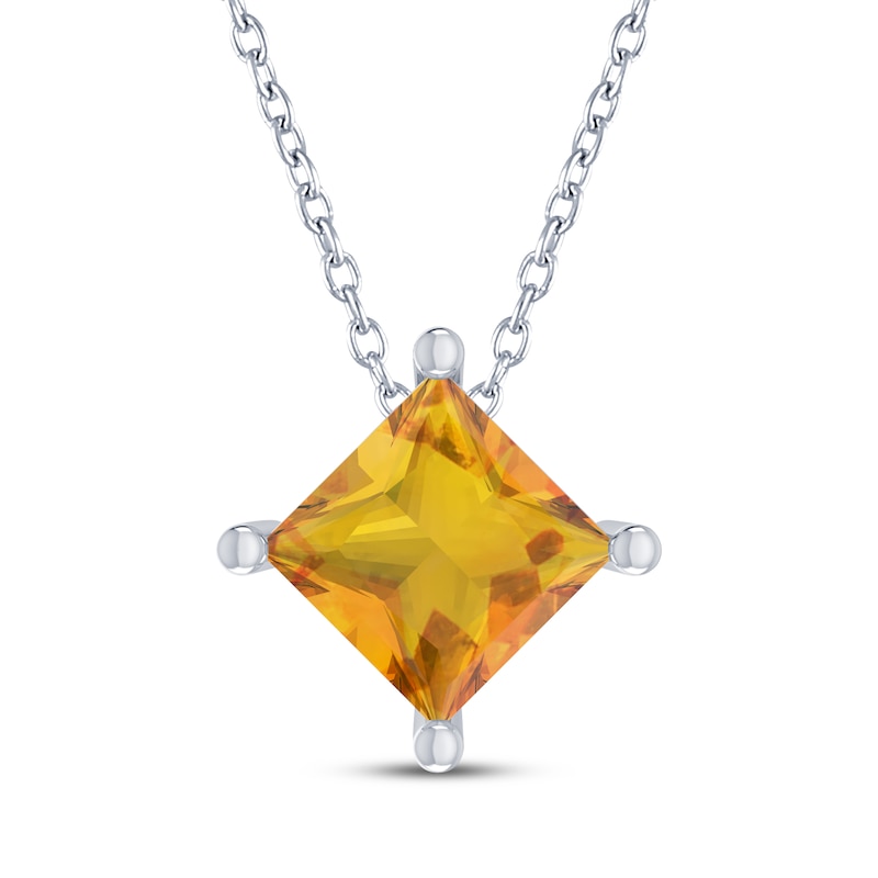 Main Image 1 of Square-Cut Citrine Solitaire Necklace Sterling Silver 18&quot;