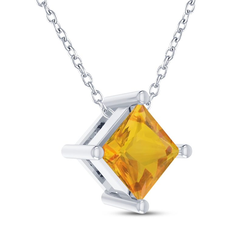 Main Image 2 of Square-Cut Citrine Solitaire Necklace Sterling Silver 18&quot;