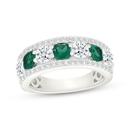 Lab-Created Emerald & White Lab-Created Sapphire Ring Sterling Silver