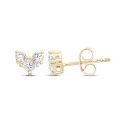 Lab-Grown Diamonds by KAY Princess & Round-Cut Three-Stone Stud Earrings 1/4 ct tw 14K Yellow Gold