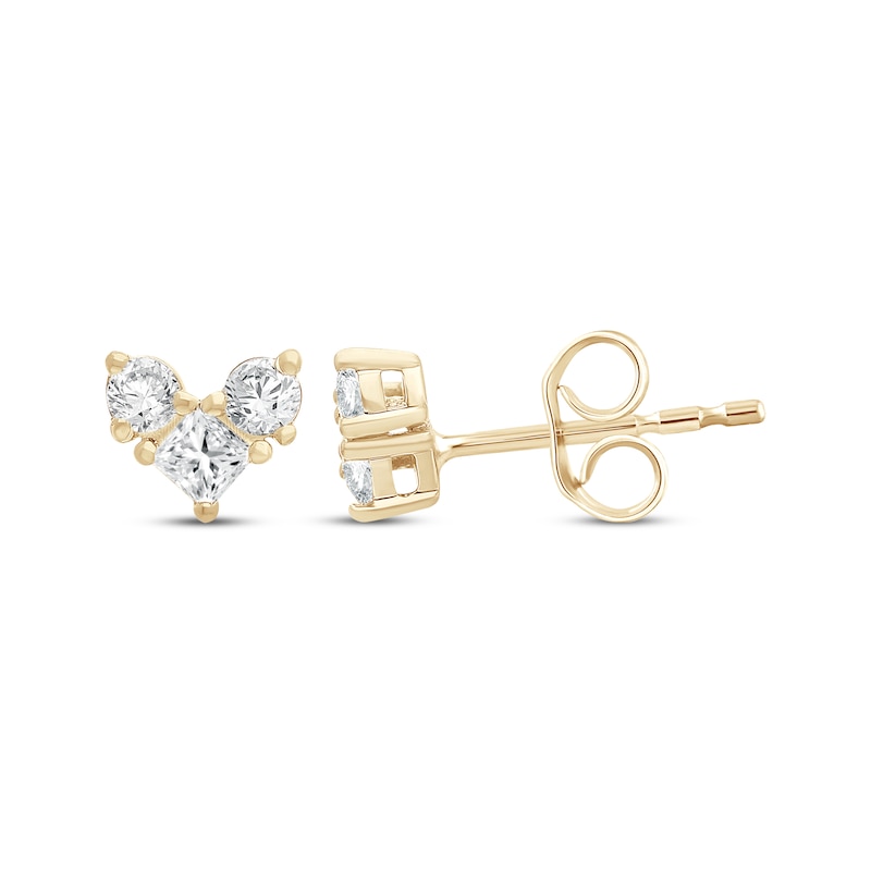 Main Image 1 of Lab-Grown Diamonds by KAY Princess & Round-Cut Three-Stone Stud Earrings 1/4 ct tw 14K Yellow Gold