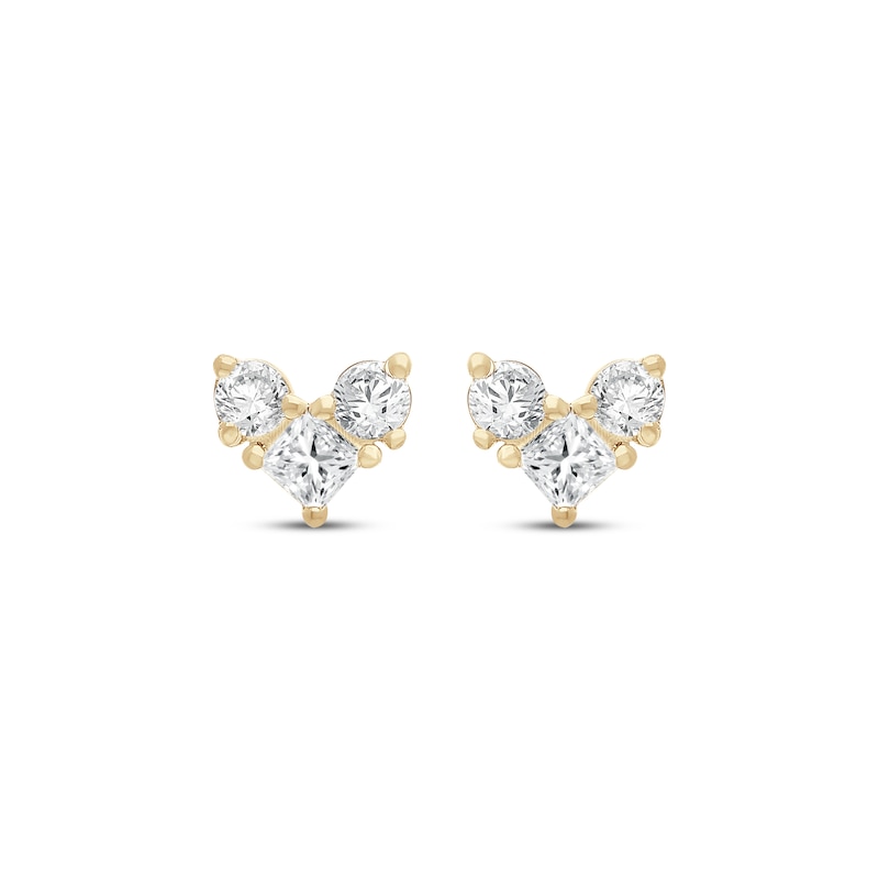 Main Image 2 of Lab-Grown Diamonds by KAY Princess & Round-Cut Three-Stone Stud Earrings 1/4 ct tw 14K Yellow Gold