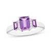 Thumbnail Image 1 of Memories Moments Magic Emerald-Cut Amethyst & Diamond Three-Stone Ring 1/20 ct tw Sterling Silver