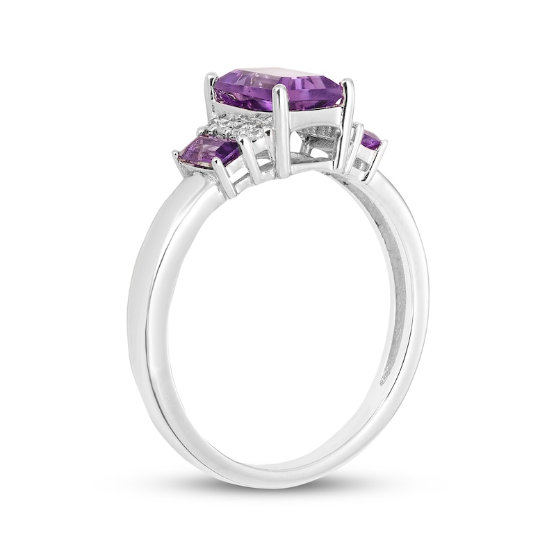 Main Image 2 of Memories Moments Magic Emerald-Cut Amethyst & Diamond Three-Stone Ring 1/20 ct tw Sterling Silver