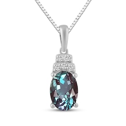 Oval-Cut Lab-Created Alexandrite & White Lab-Created Sapphire Necklace Sterling Silver 18&quot;