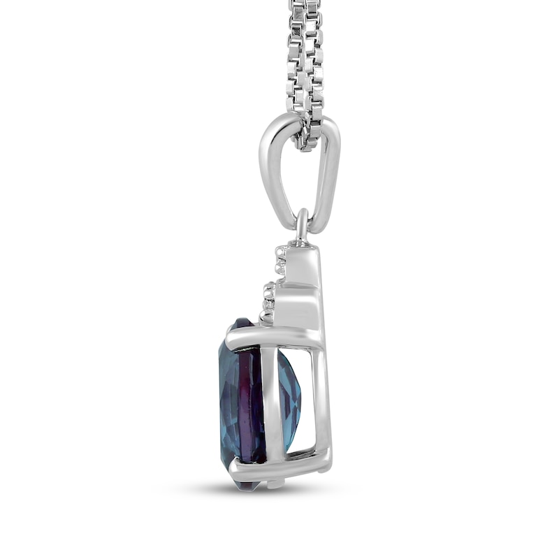 Main Image 2 of Oval-Cut Lab-Created Alexandrite & White Lab-Created Sapphire Necklace Sterling Silver 18&quot;