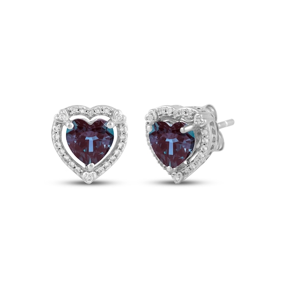 Heart-Shaped Lab-Created Alexandrite & White Lab-Created Sapphire Stud Earrings Sterling Silver