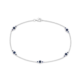 Blue Lab-Created Sapphire Station Anklet Sterling Silver 9.5&quot;