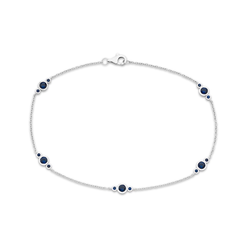 Main Image 1 of Blue Lab-Created Sapphire Station Anklet Sterling Silver 9.5&quot;