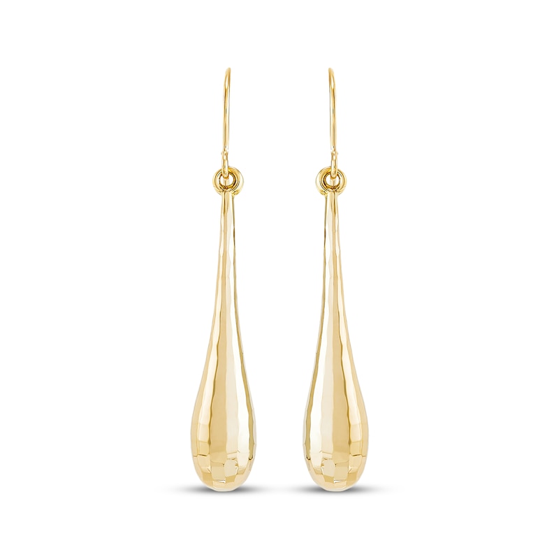 Main Image 2 of Diamond-Cut Elongated Teardrop Dangle Earrings 14K Yellow Gold