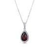 Thumbnail Image 2 of Pear-Shaped Garnet & Round-Cut White Lab-Created Sapphire Stud Earrings, Necklace & Ring Gift Set Sterling Silver 18&quot; - Size 7