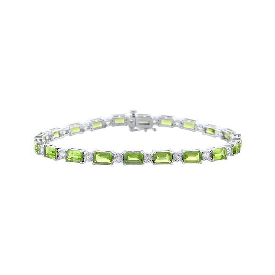 Emerald-Cut Peridot & White Lab-Created Sapphire Bracelet Sterling Silver 7.5”