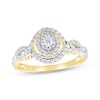 Thumbnail Image 0 of Round-Cut Diamond Halo Frame Twist Engagement Ring 1/2 ct tw 10K Yellow Gold