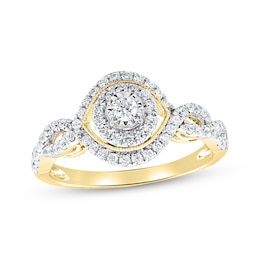 Round-Cut Diamond Halo Frame Twist Engagement Ring 1/2 ct tw 10K Yellow Gold