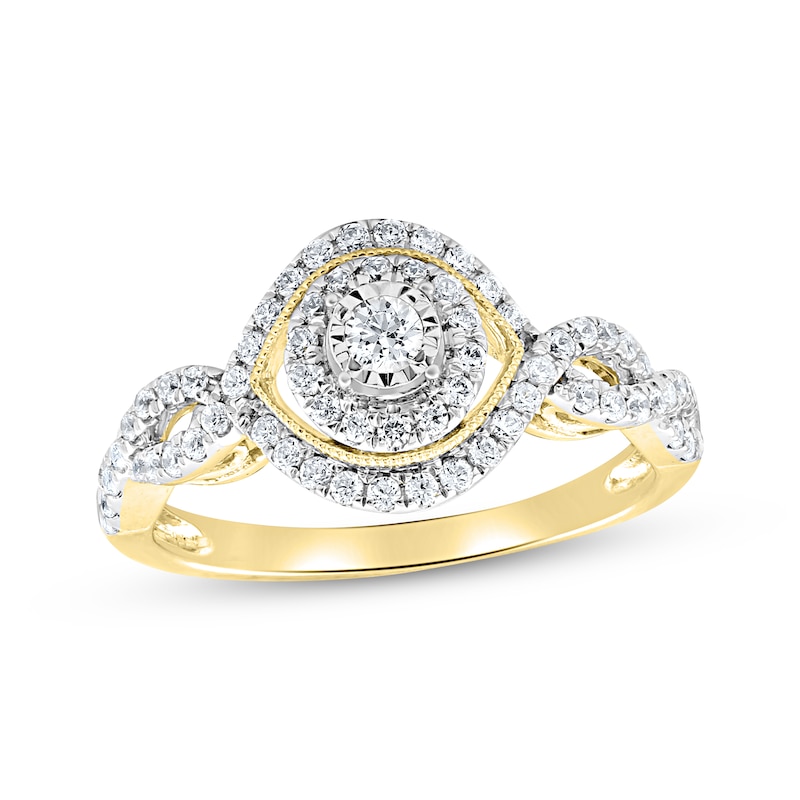 Round-Cut Diamond Halo Frame Twist Engagement Ring 1/2 ct tw 10K Yellow Gold