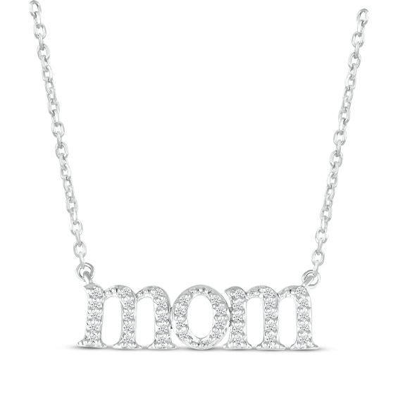 Diamond Lowercase "Mom" Necklace 1/15 ct tw Sterling Silver 18"
