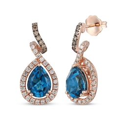 Le Vian Blue Topaz Ribbon Drop Earrings 1/2 ct tw Diamonds 14K Strawberry Gold