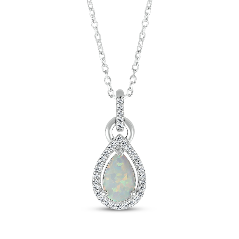 Pear-Shaped Lab-Created Opal & Diamond Necklace 1/10 ct tw Sterling Silver 18"