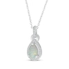 Thumbnail Image 1 of Pear-Shaped Lab-Created Opal & Diamond Necklace 1/10 ct tw Sterling Silver 18"