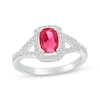 Thumbnail Image 1 of Cushion-Cut Lab-Created Ruby & White Lab-Created Sapphire Halo Split Shank Ring Sterling Silver