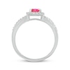 Thumbnail Image 2 of Cushion-Cut Lab-Created Ruby & White Lab-Created Sapphire Halo Split Shank Ring Sterling Silver