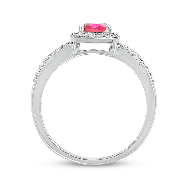 Main Image 2 of Cushion-Cut Lab-Created Ruby & White Lab-Created Sapphire Halo Split Shank Ring Sterling Silver