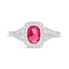 Thumbnail Image 3 of Cushion-Cut Lab-Created Ruby & White Lab-Created Sapphire Halo Split Shank Ring Sterling Silver