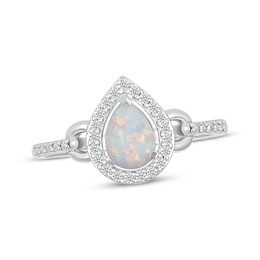 Pear-Shaped Lab-Created Opal & Diamond Ring 1/10 ct tw Sterling Silver