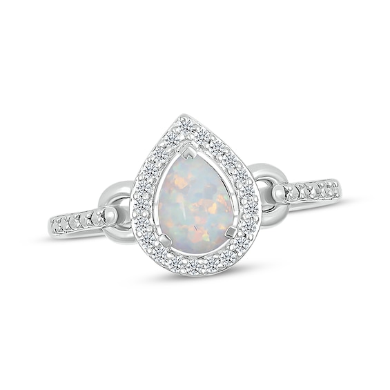 Pear-Shaped Lab-Created Opal & Diamond Ring 1/10 ct tw Sterling Silver