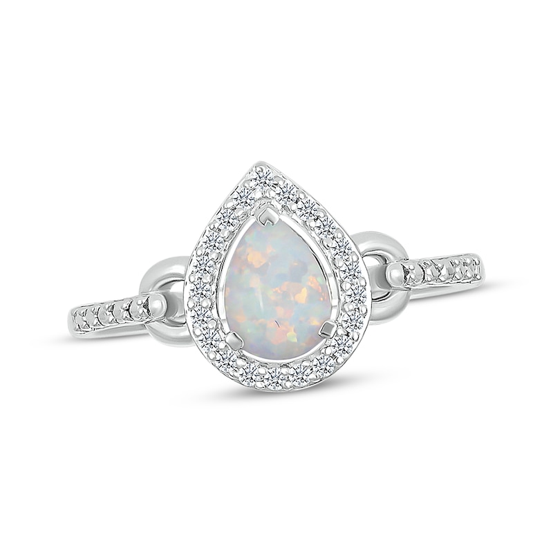 Main Image 1 of Pear-Shaped Lab-Created Opal & Diamond Ring 1/10 ct tw Sterling Silver