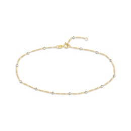 Solid Saturn Bead Chain Anklet 14K Yellow Gold 10&quot;