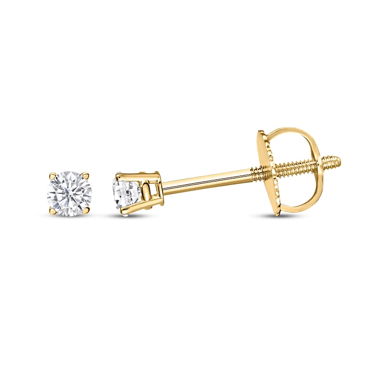 Main Image 1 of Certified Round-Cut Diamond Solitaire Stud Earrings 1/4 ct tw 14K Yellow Gold (J/I1)