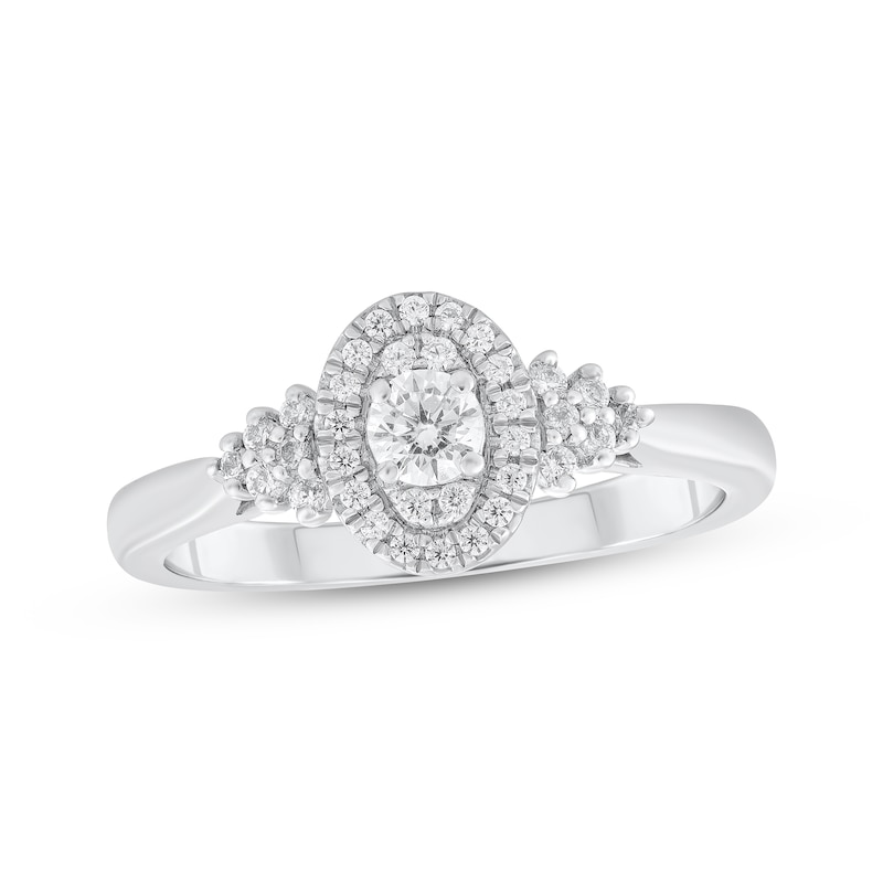 Main Image 1 of Round-Cut Diamond Oval-Frame Engagement Ring 1/3 ct tw 10K White Gold