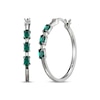 Thumbnail Image 0 of Oval-Cut Lab-Created Emerald & White Lab-Created Sapphire Hoop Earrings Sterling Silver