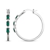 Thumbnail Image 2 of Oval-Cut Lab-Created Emerald & White Lab-Created Sapphire Hoop Earrings Sterling Silver