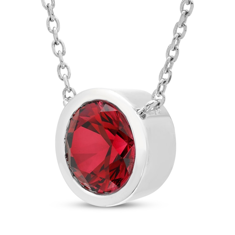 Lab-Created Ruby Solitaire Bezel-Set Necklace Sterling Silver 18"