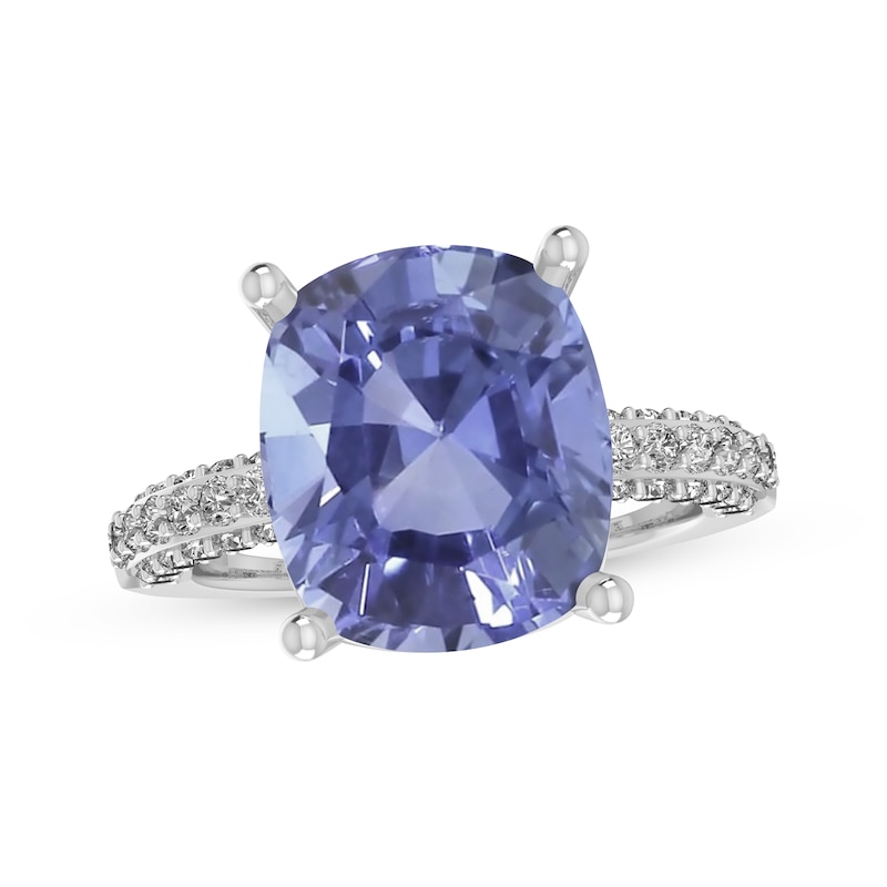 Main Image 1 of Cushion-Cut Blue Lab-Created Sapphire & White Lab-Created Sapphire Ring Sterling Silver