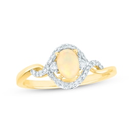 Oval-Cut Opal & Diamond Ring 1/6 ct tw 14K Yellow Gold