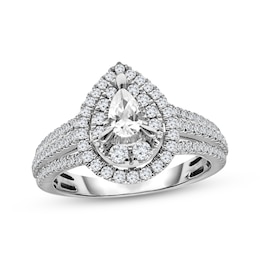 Pear-Shaped Diamond Double-Halo Engagement Ring 1 ct tw 14K White Gold