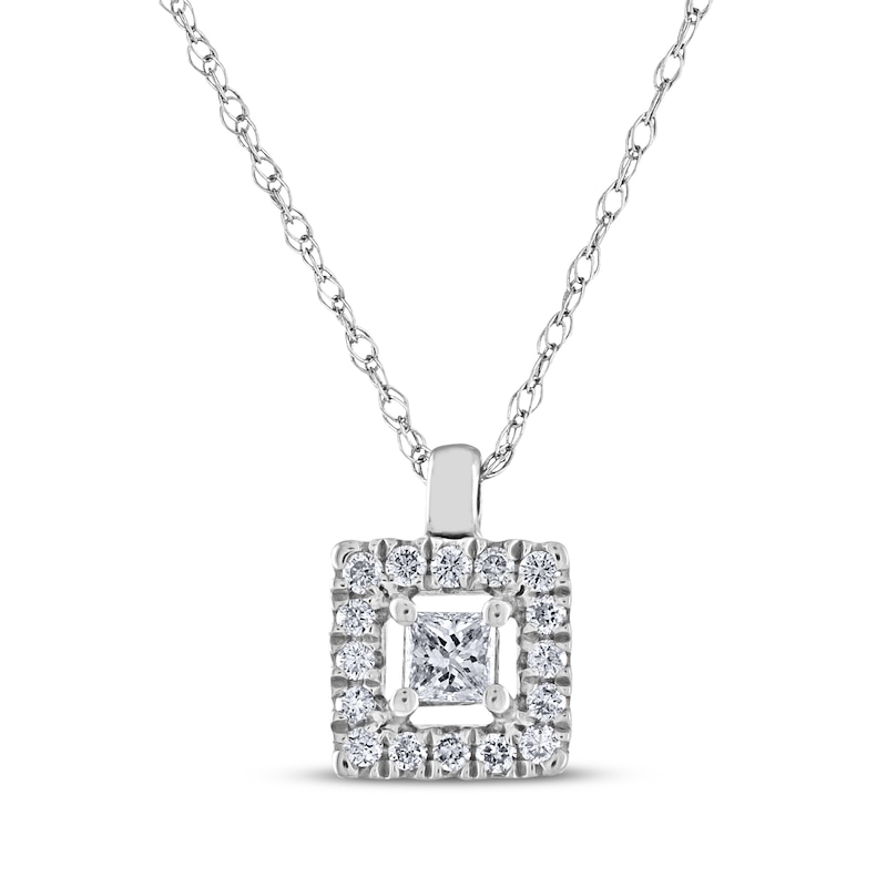 Main Image 1 of Princess-Cut Diamond Square Frame Necklace 1/6 ct tw 14K White Gold 18&quot;