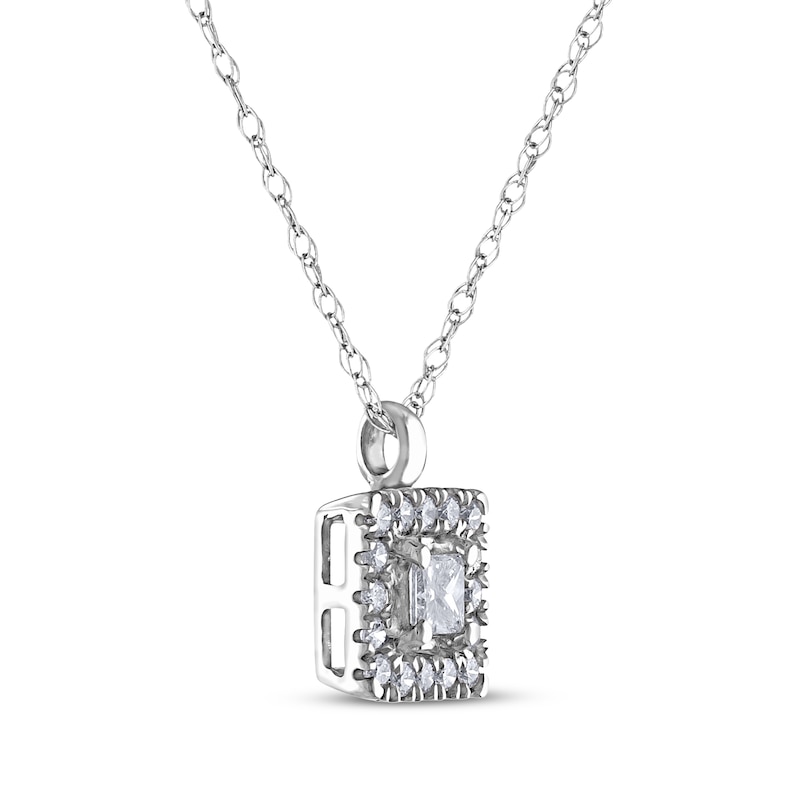 Main Image 2 of Princess-Cut Diamond Square Frame Necklace 1/6 ct tw 14K White Gold 18&quot;