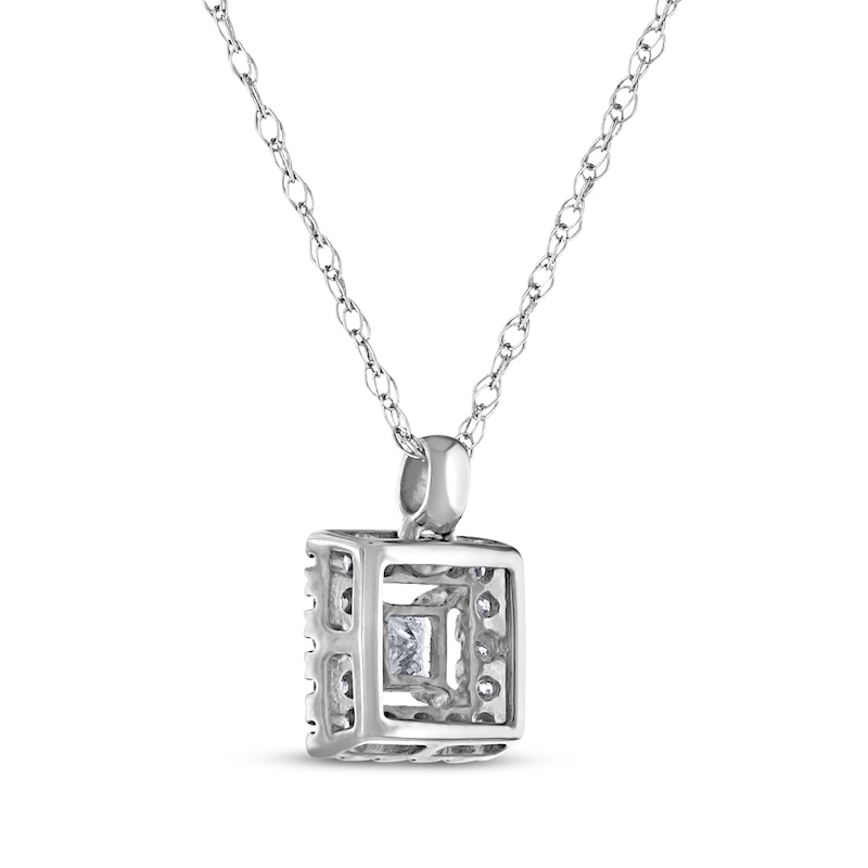 Main Image 3 of Princess-Cut Diamond Square Frame Necklace 1/6 ct tw 14K White Gold 18&quot;