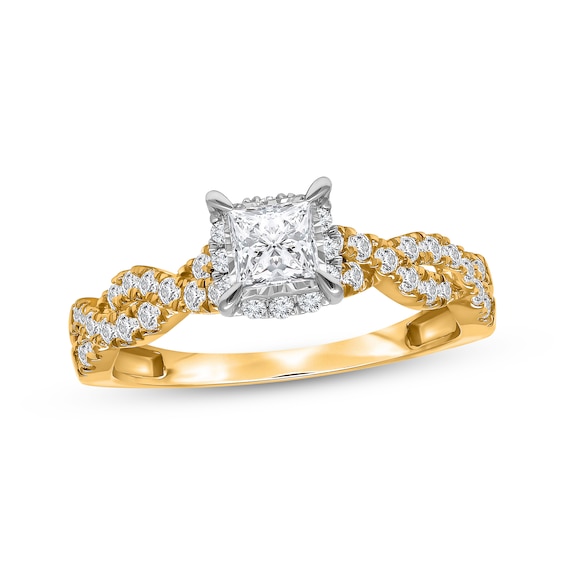 Princess-Cut Diamond Halo Engagement Ring 1 ct tw 10K Yellow Gold