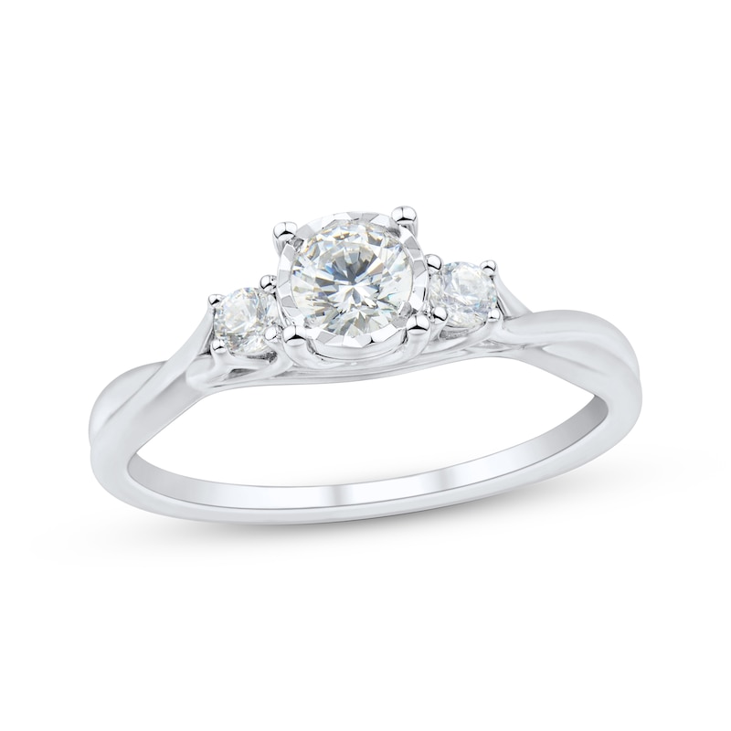 Main Image 1 of Round-Cut Diamond Three-Stone Engagement Ring 1/2 ct tw 10K White Gold