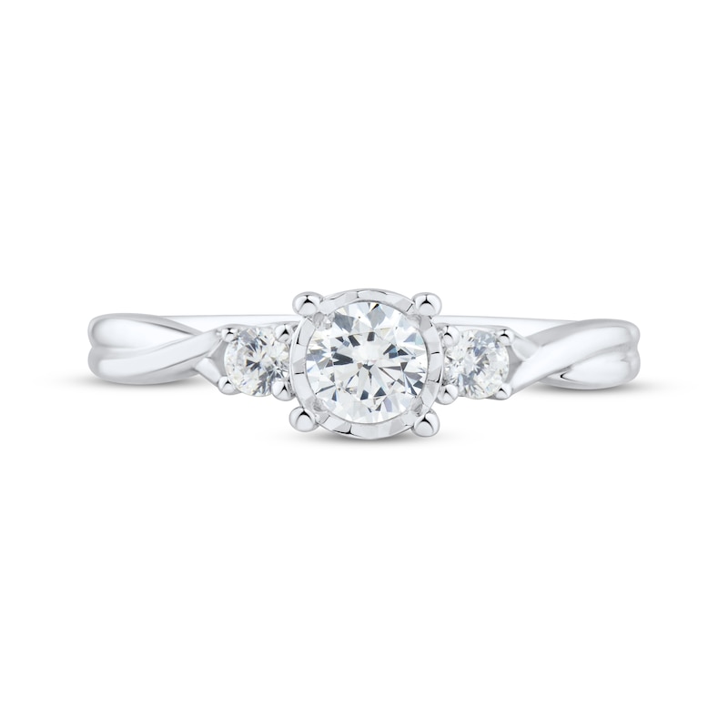 Main Image 3 of Round-Cut Diamond Three-Stone Engagement Ring 1/2 ct tw 10K White Gold