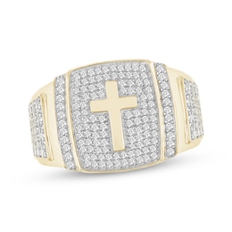 Men's Diamond Cross Signet Ring 3/4 ct tw 10K Yellow Gold