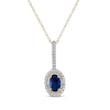 Thumbnail Image 1 of Oval-Cut Natural Blue Sapphire & Diamond Halo Drop Necklace 1/10 ct tw 10K Yellow Gold 18&quot;