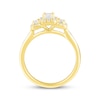 Thumbnail Image 2 of Emerald-Cut Diamond Three-Stone Halo Engagement Ring 1 ct tw 14K Yellow Gold