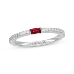 Neil Lane Baguette-Cut Natural Ruby & Diamond Anniversary Ring 1/4 ct tw 14K White Gold